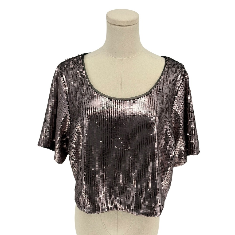 Ashley Nell Tipton for Boutique+ Sequin Crop Top Gunmetal Gray 0X